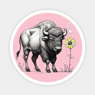 Buffalo in love with flower western American west animal Magnet